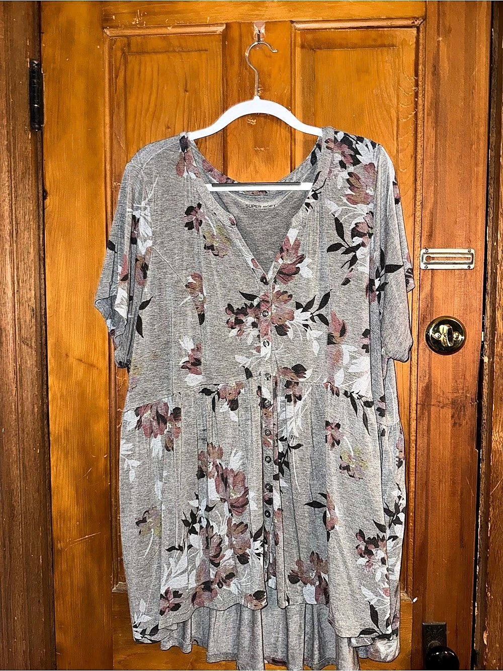 Torrid Soft touch Floral Gray & Pink Baby doll Top